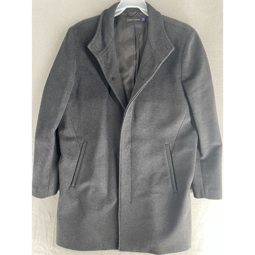 Vince Camuto Trench Coat Mens Large Full Length Charcoal Gray Overcoat Designer